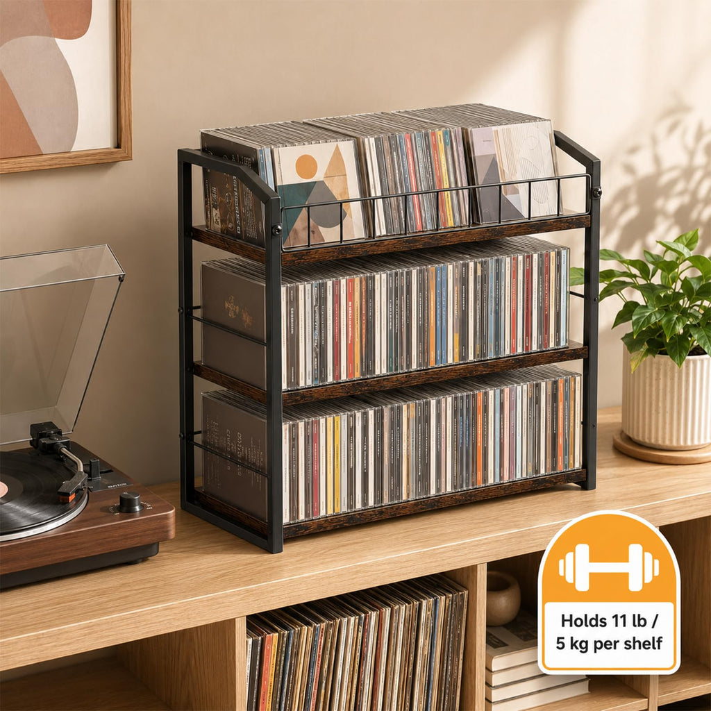 3-Tier Metal and Wood CD Storage Rack Q879618