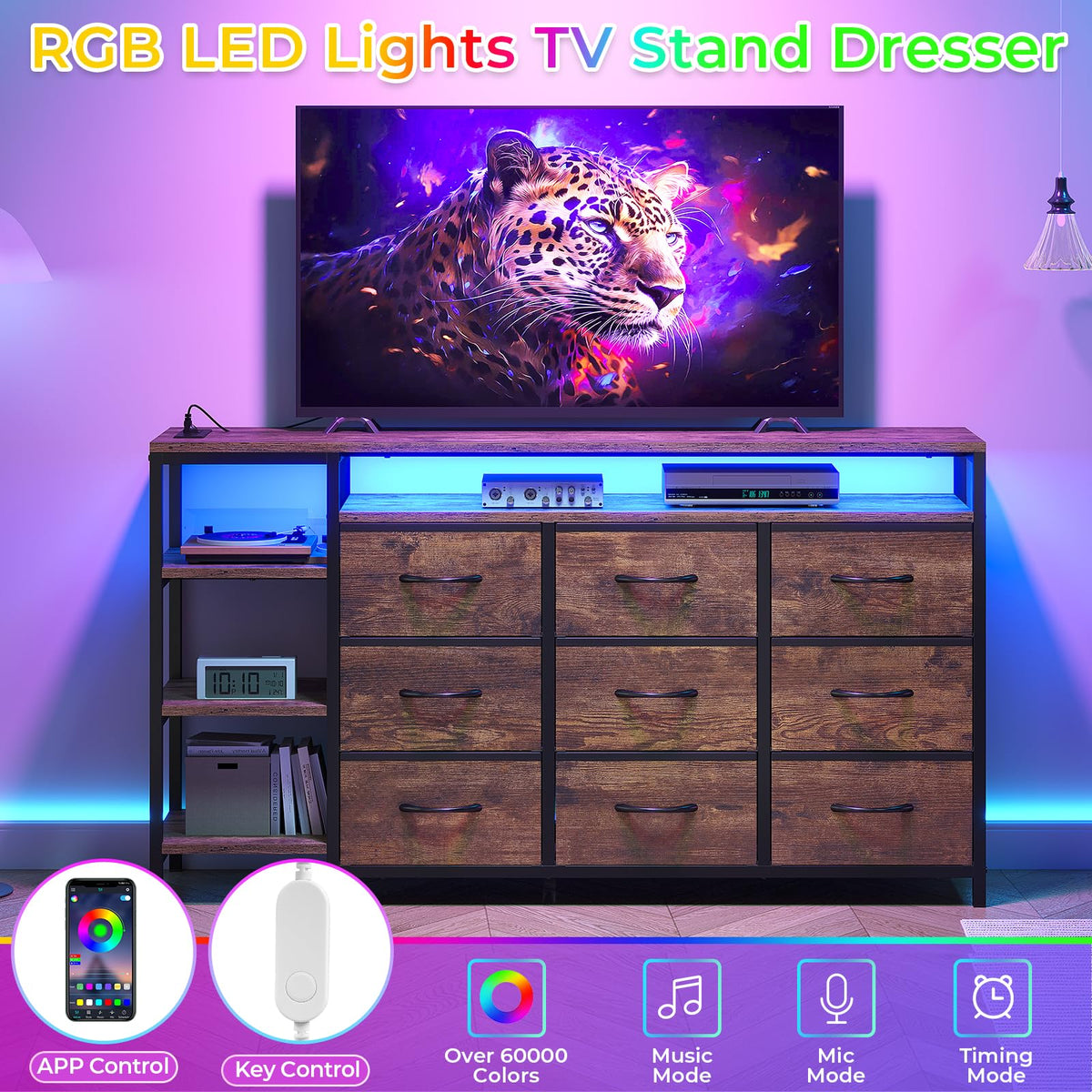 LED TV Stand Dresser with 9 Drawers G9092