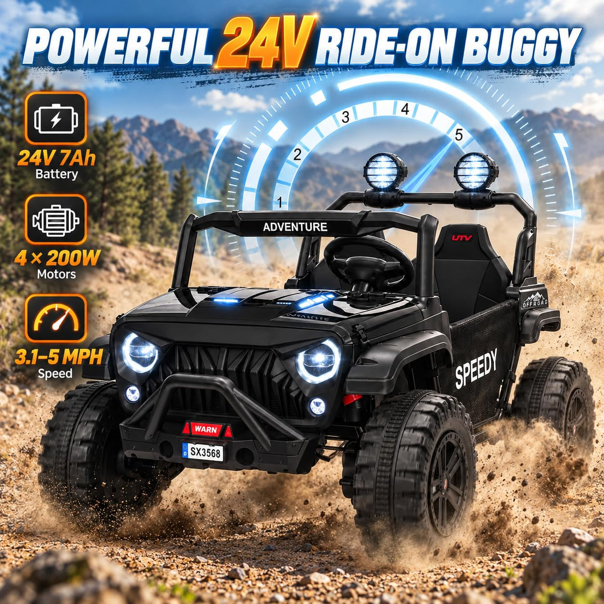 Black 24V 2 Seater Ride On Truck Car with Remote Control E5127