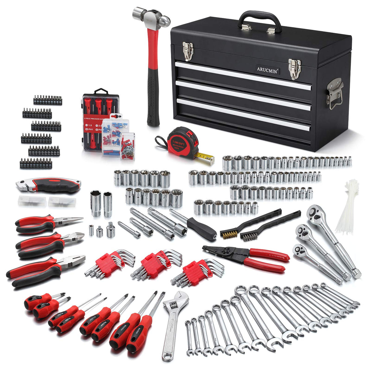 438-Piece Mechanics Tool Set with 3-Drawer Metal Box J85869