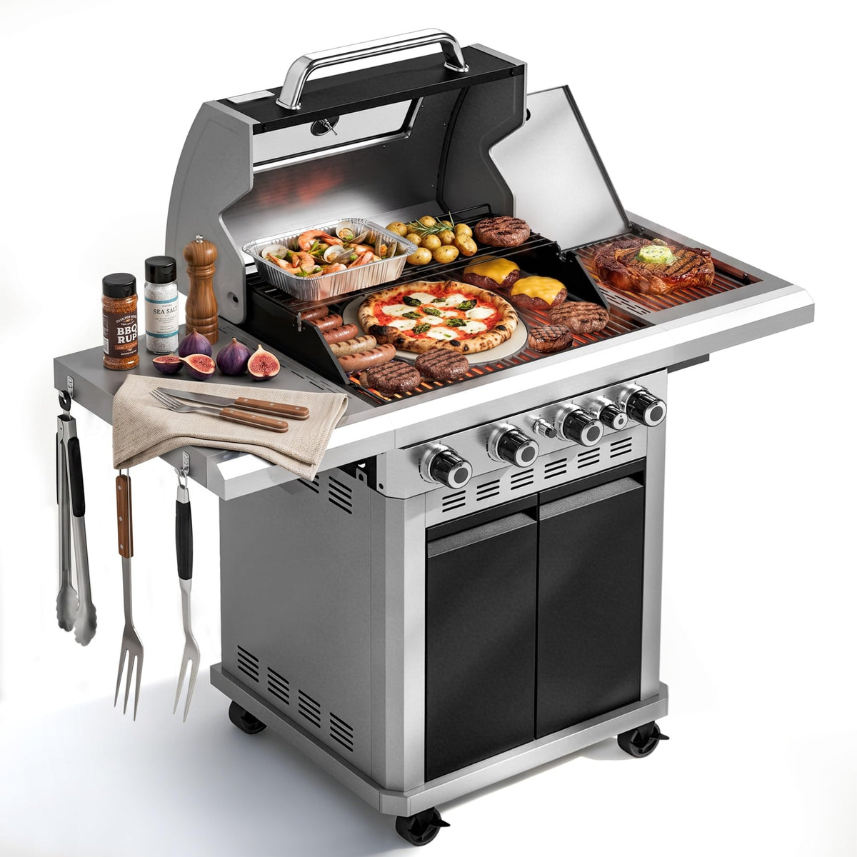 4 Burner Propane Gas BBQ Grill with Infrared Sear Burner O316831