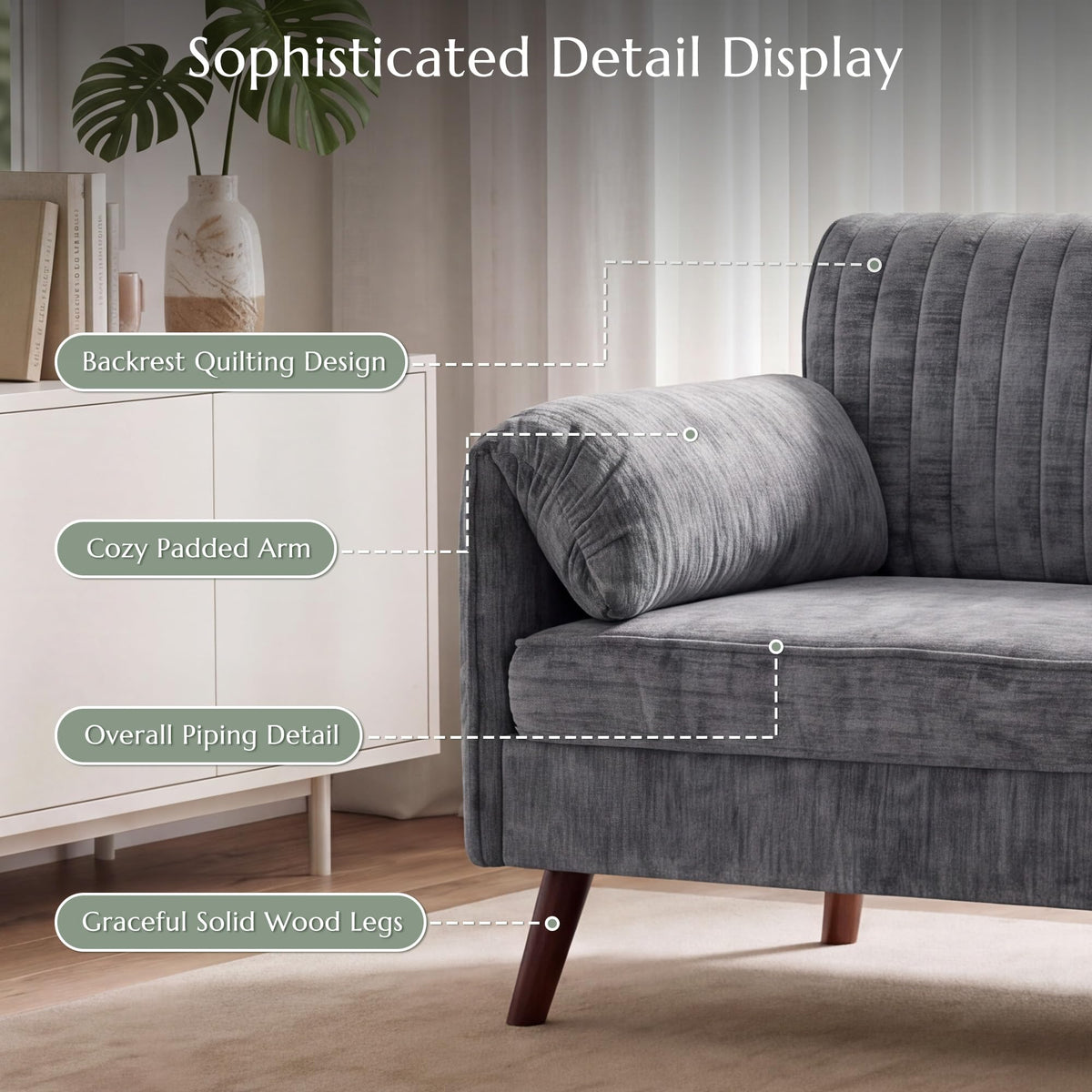 64" Gray Chenille 2-seater Sofa A230626