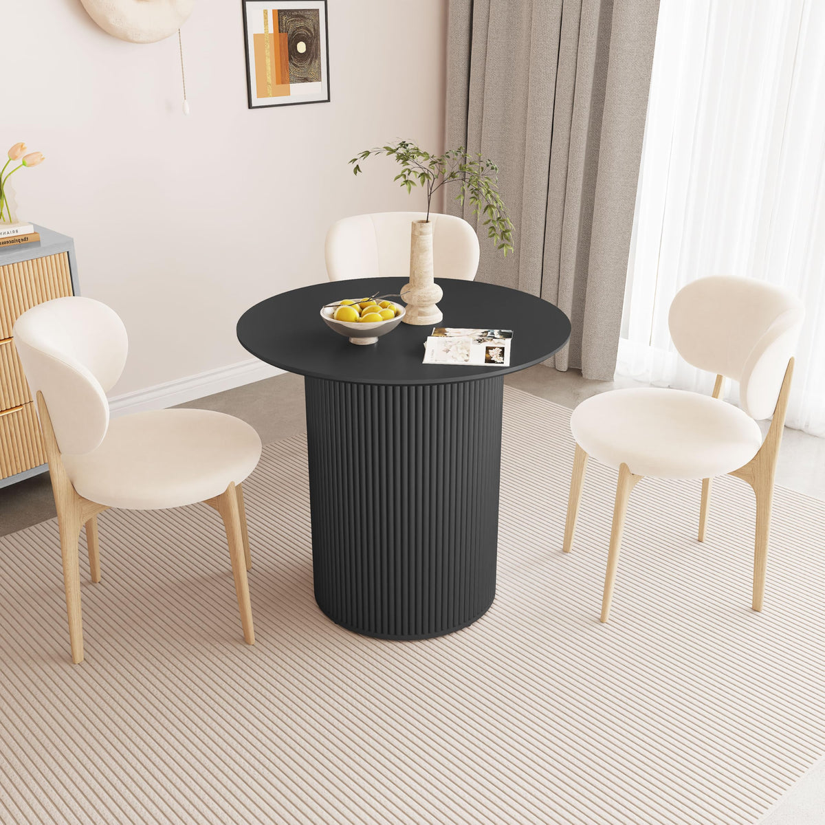 31.5" Round Dining Table with Fluted Wood Base I521