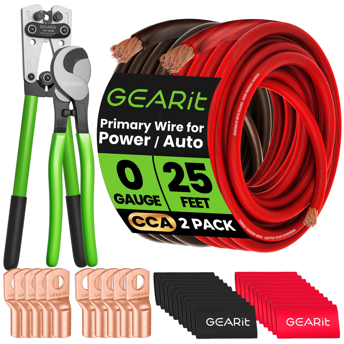 0 Gauge Wire Kit, Black/Red 25FT Crimp Kit C60944