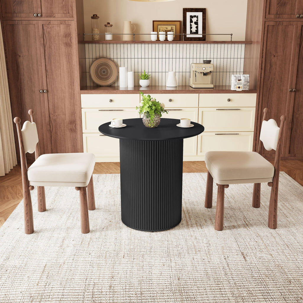 31.5" Round Dining Table with Fluted Wood Base I521