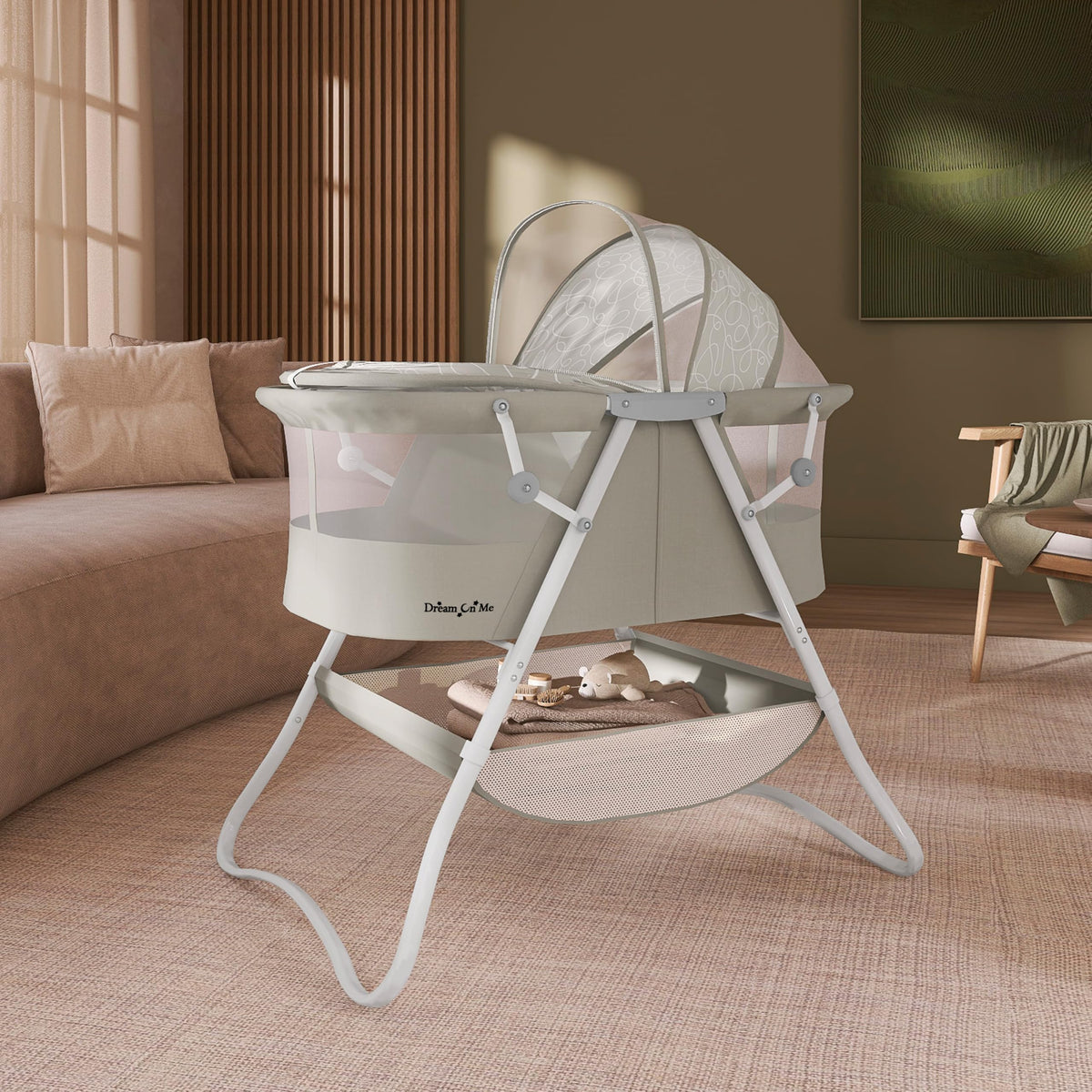 Portable Infant Bassinet, Double Mesh Canopy, Cool Grey G947