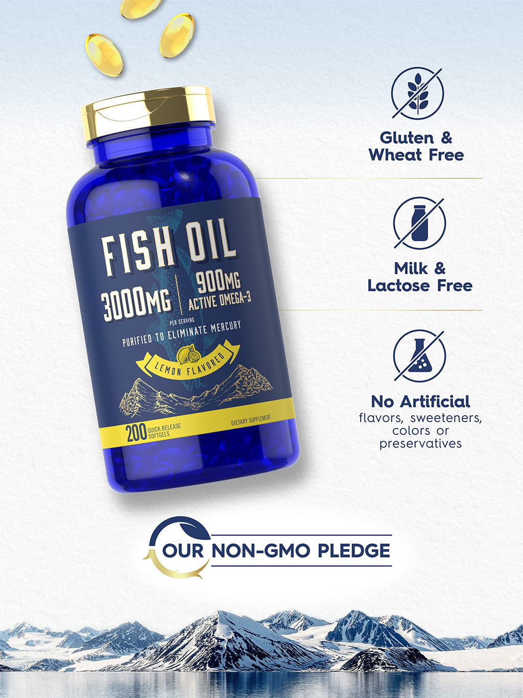 Fish Oil 3000mg 900mg Omega 3 200 Softgels Lemon Flavor L66961