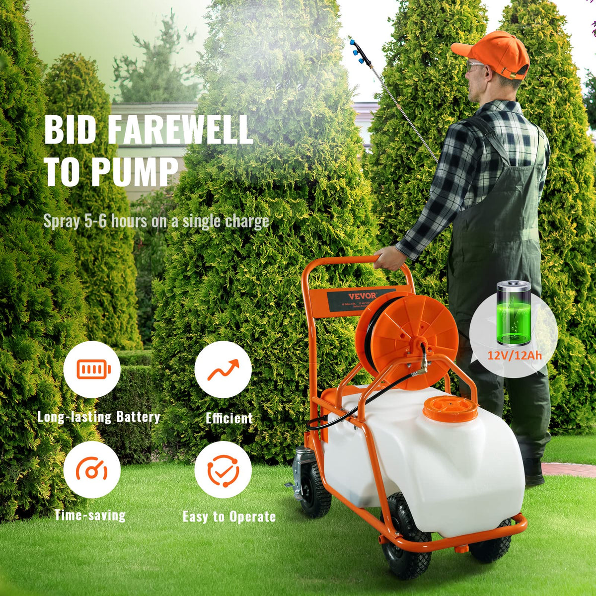 15 Gallon Battery Powered Garden Weed Sprayer with Surfactant X898