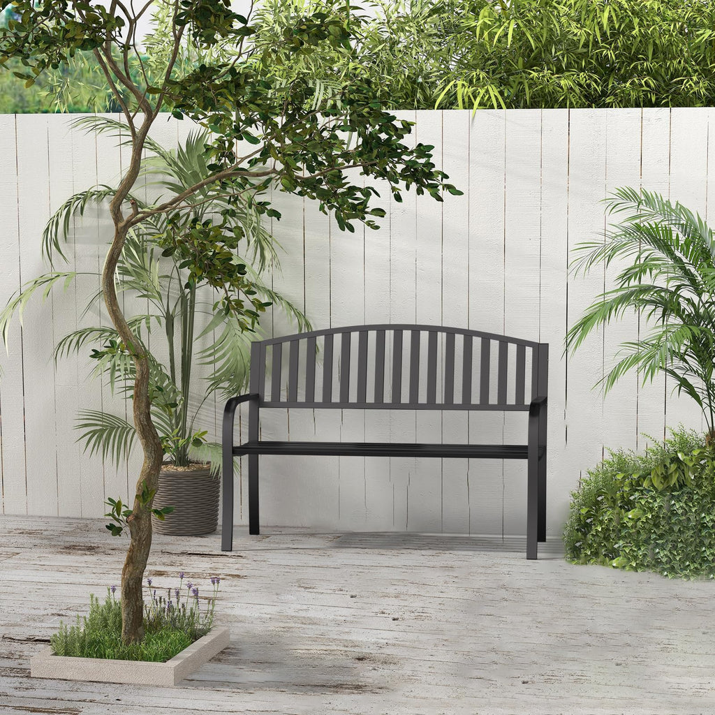 Black Wrought Iron Garden Bench with Armrests R3692